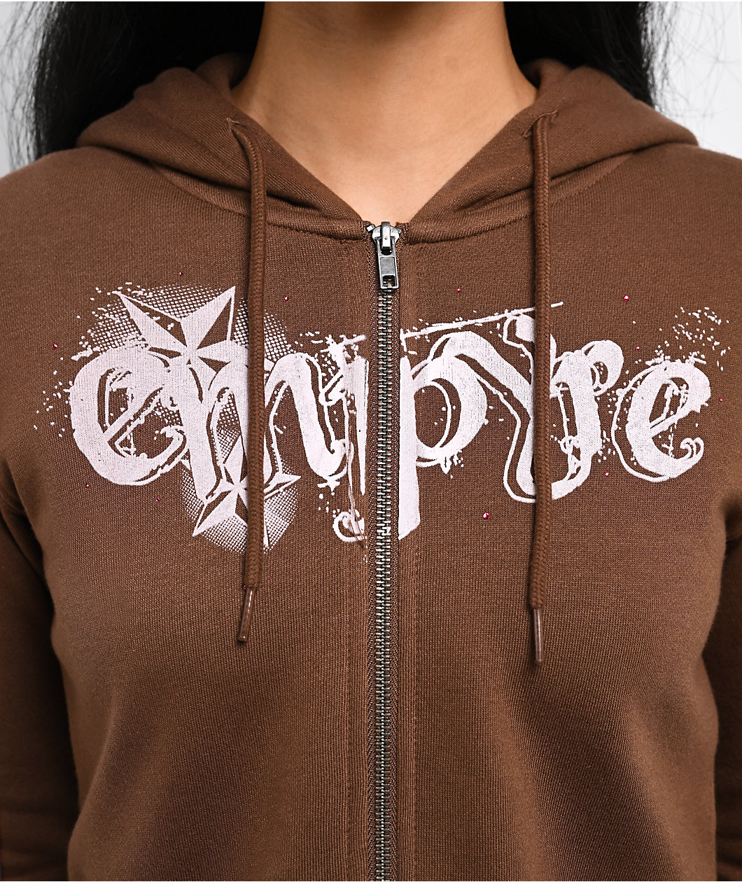 Empyre Scene Brown Crop Zip Hoodie
