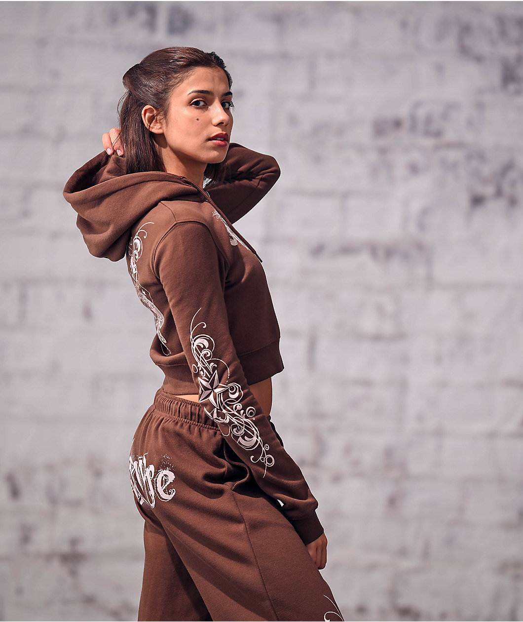 Empyre Scene Brown Crop Zip Hoodie