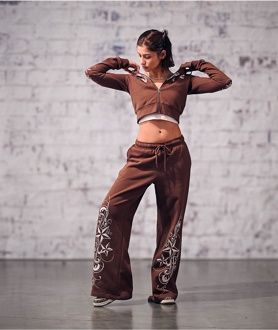 Empyre Scene Brown Crop Zip Hoodie