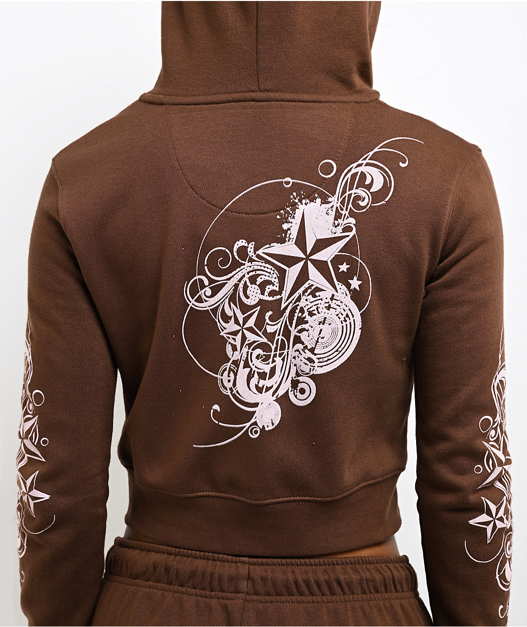 Empyre Scene Brown Crop Zip Hoodie