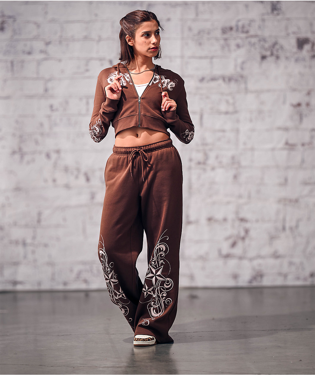 Empyre Scene Brown Crop Zip Hoodie