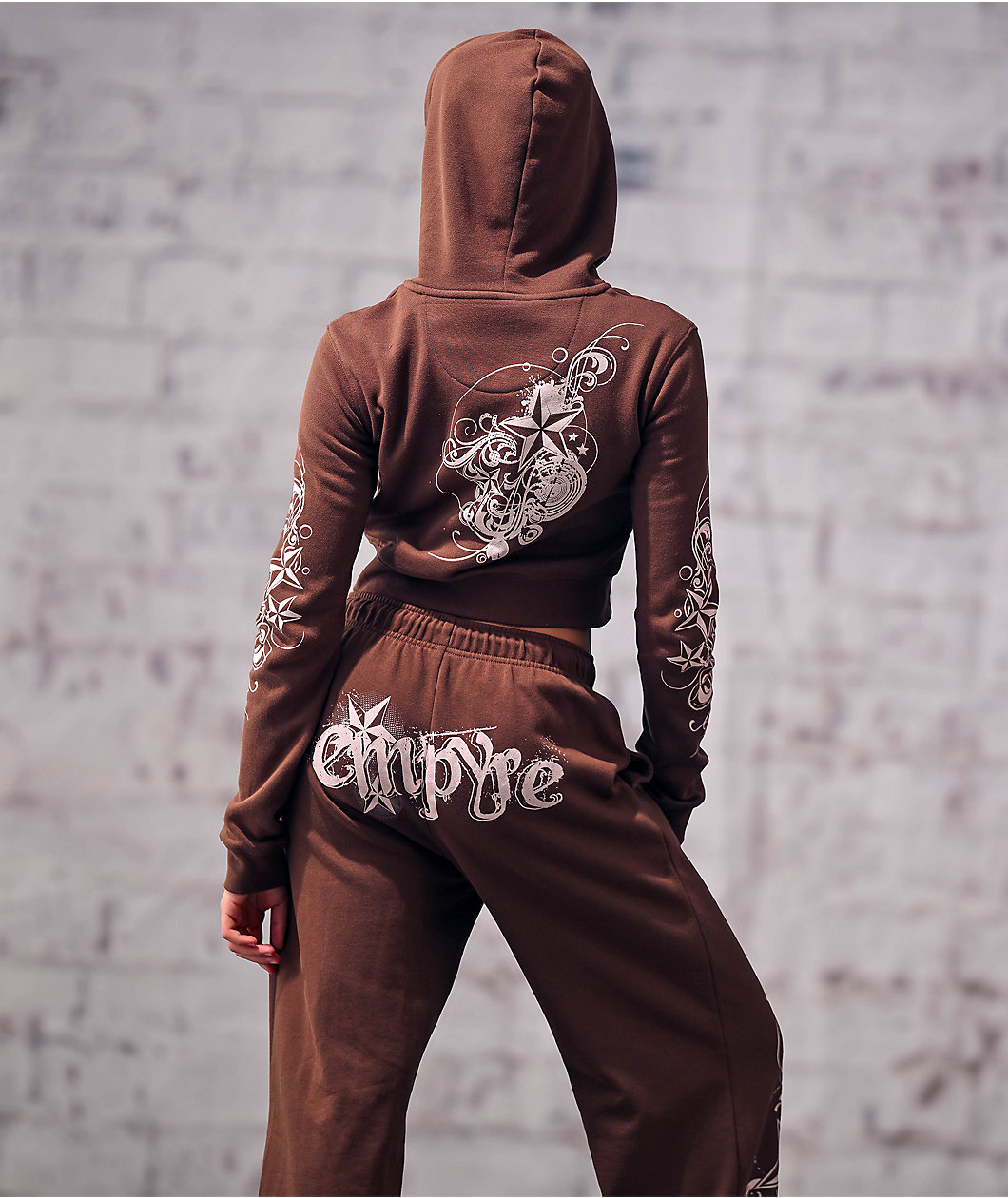 Empyre Scene Brown Crop Zip Hoodie