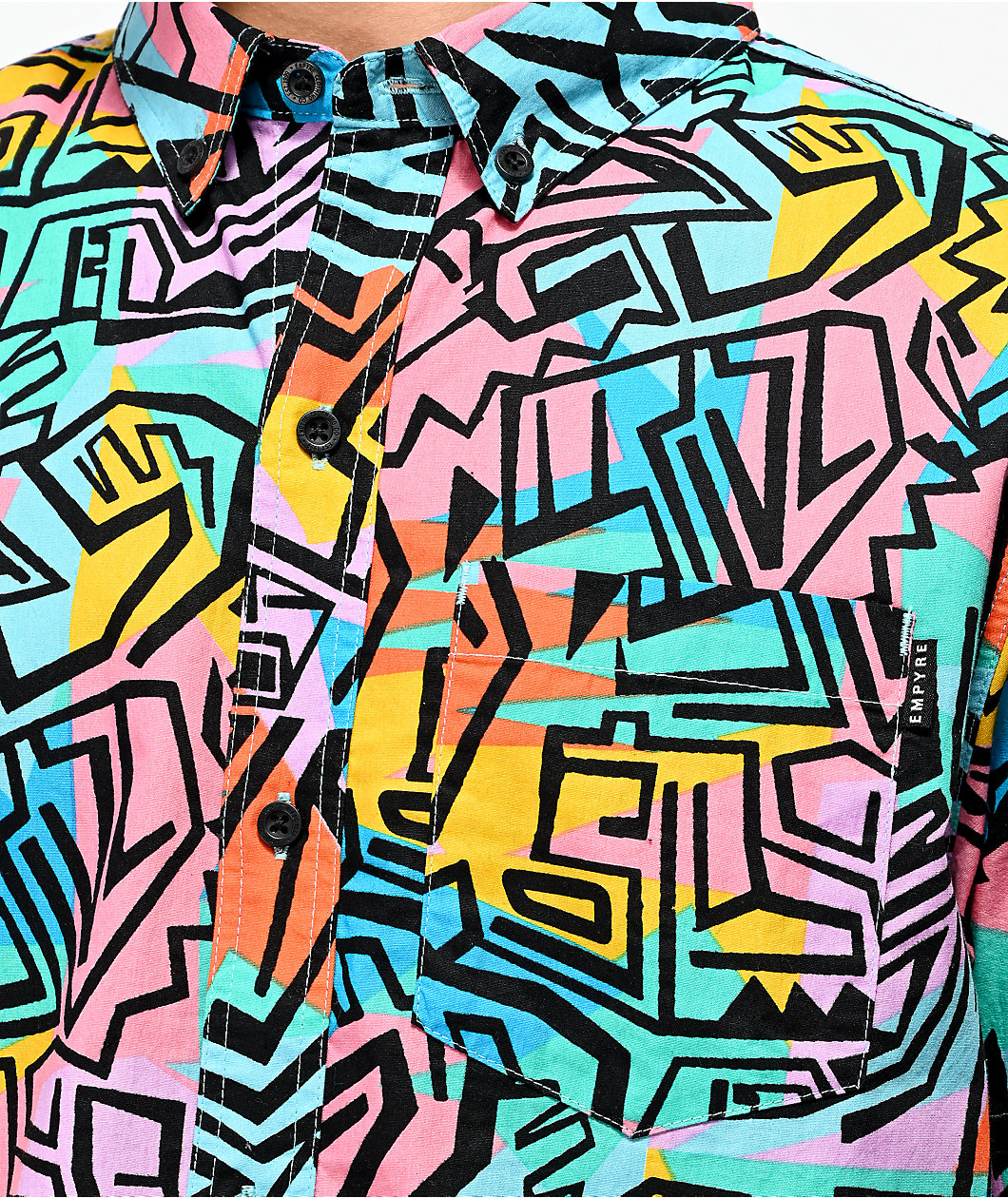 Empyre Shaped Geo Block Short Sleeve Button Up Shirt