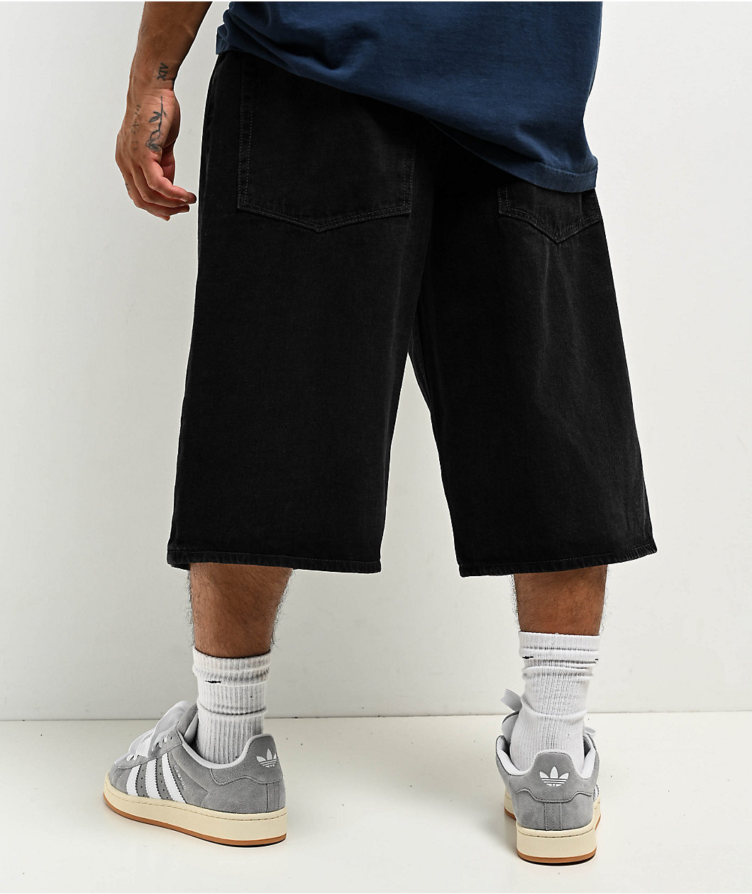 Empyre Shmutz Ultra Wide Black Denim Skate Shorts