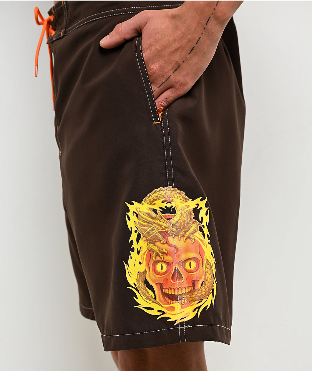 Empyre Skull Brown Cargo Board Shorts