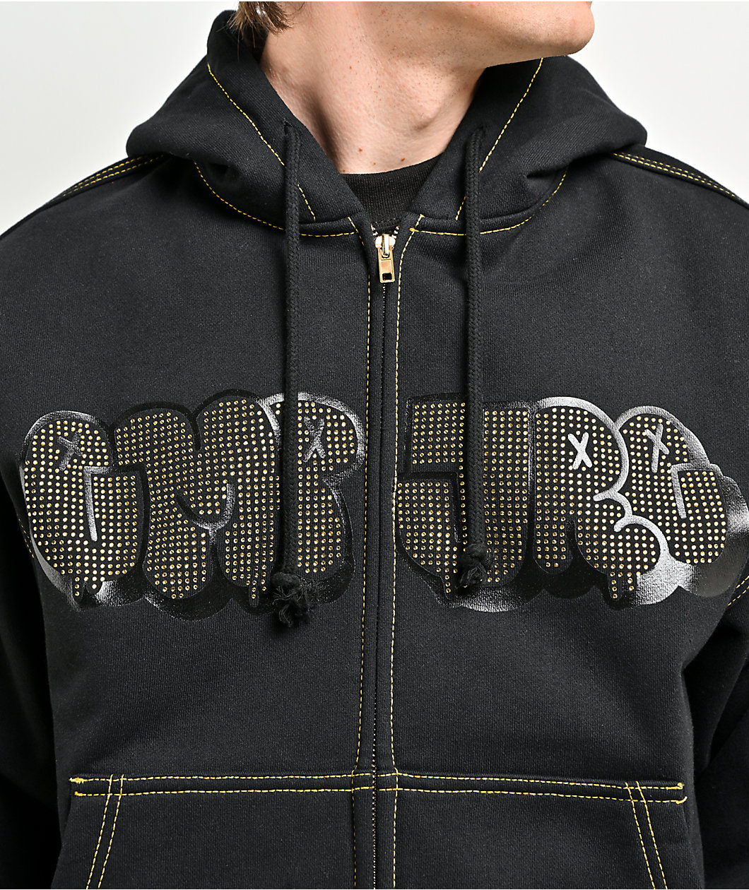 Empyre Slime Rhinestone Black Crop Zip Hoodie