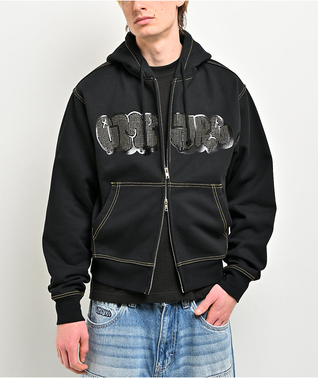 Empyre Slime Rhinestone Black Crop Zip Hoodie
