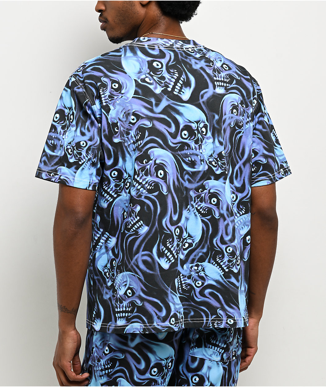 Empyre Smokeshow Skulls Blue & Black Boxy T-Shirt