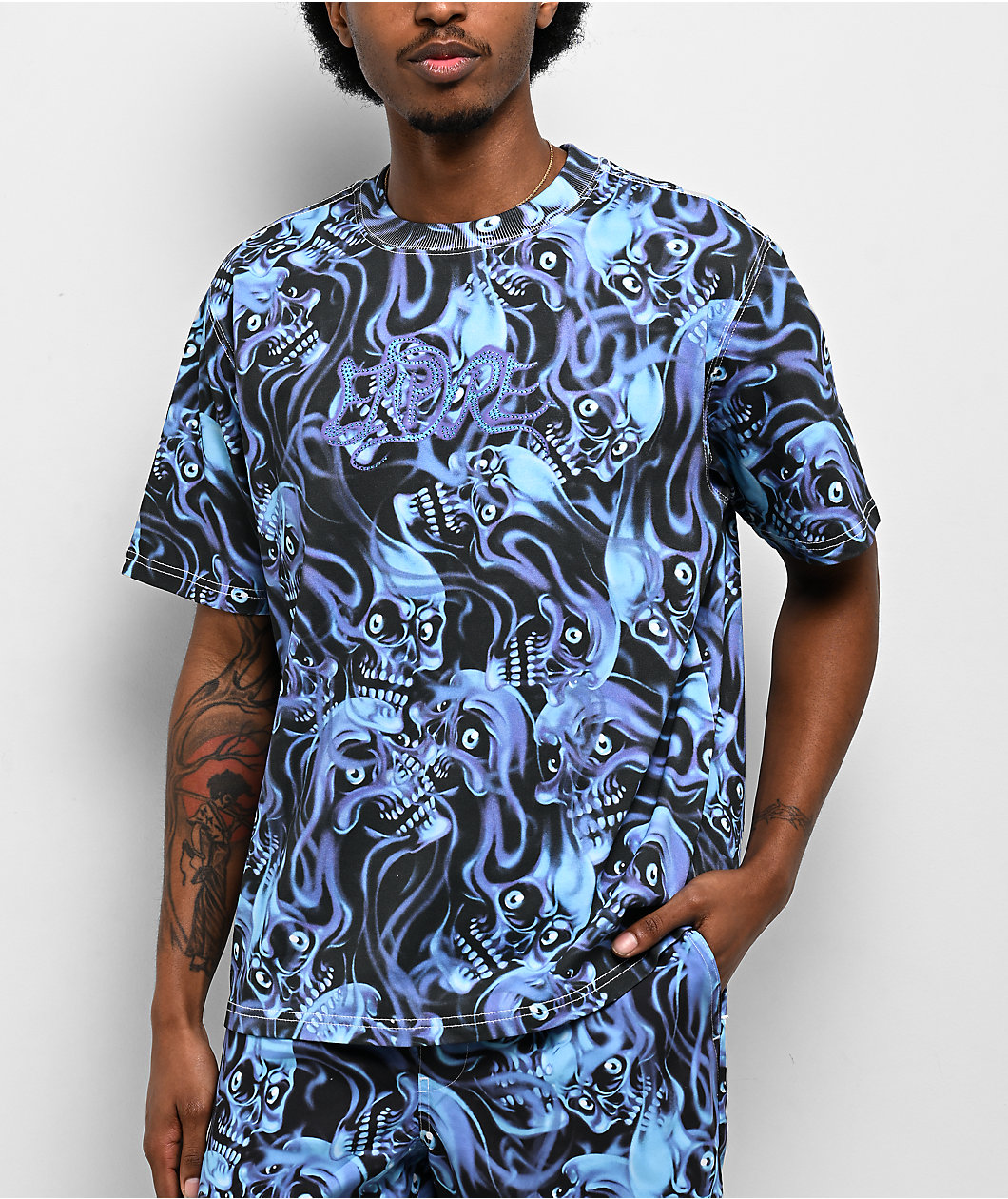 Empyre Smokeshow Skulls Blue & Black Boxy T-Shirt