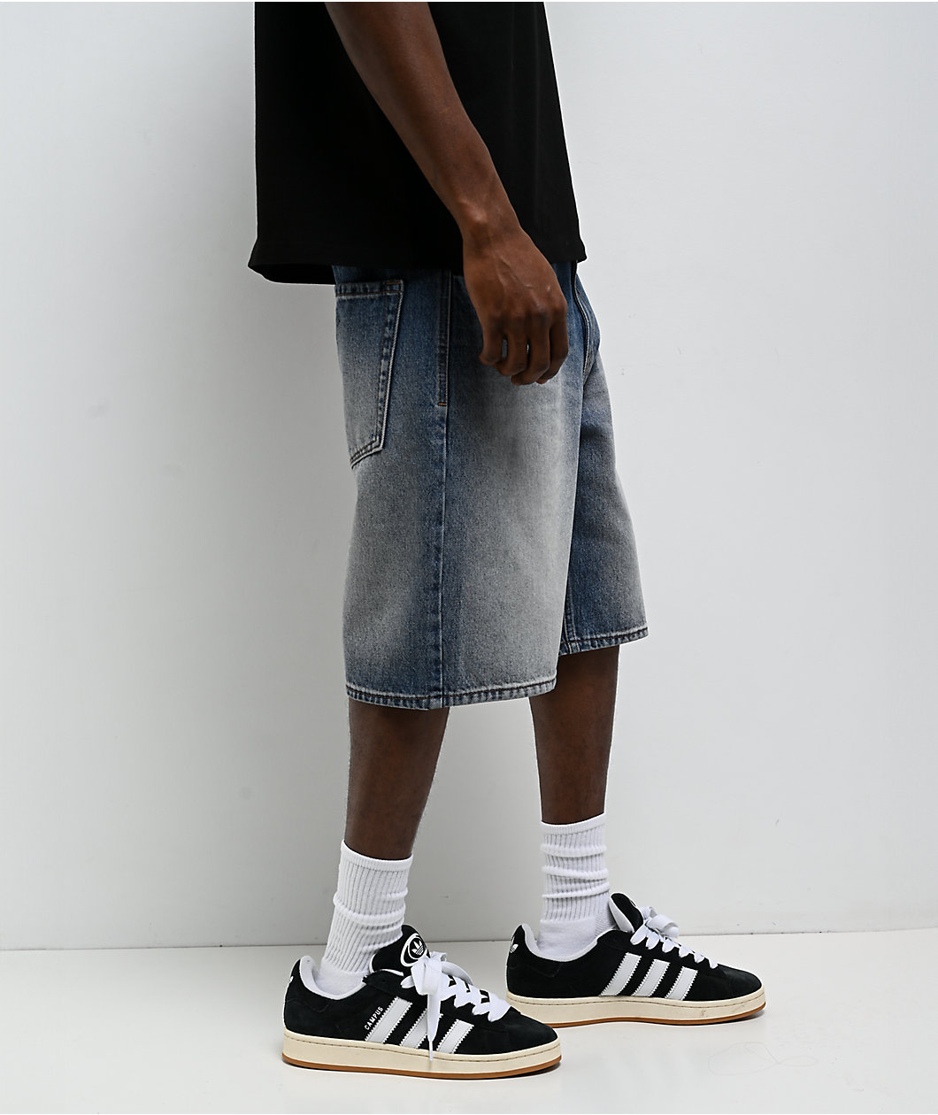 Empyre Spin Off Blasted Blue Wash Loose Fit Skate Shorts