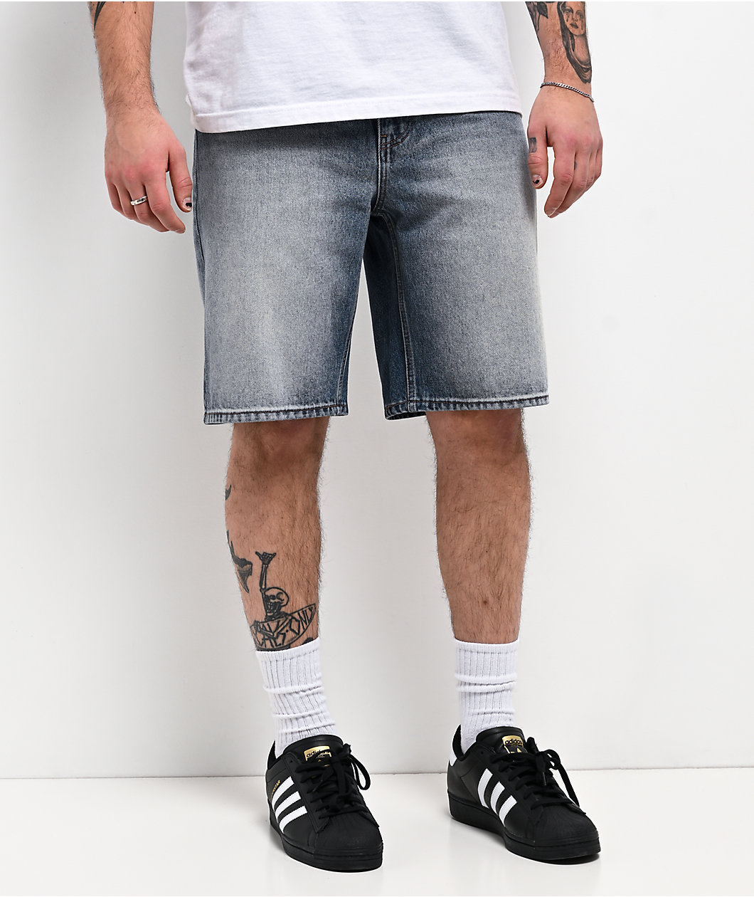 Empyre Spin Off Blasted Blue Wash Loose Fit Skate Shorts