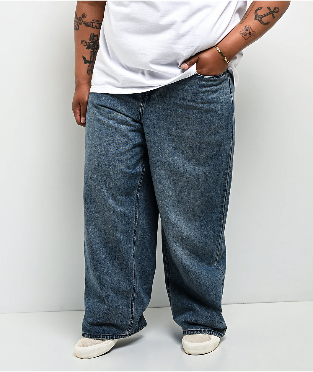 Empyre Spin Off Medium Blue Wash Ultra Wide Skate Jeans