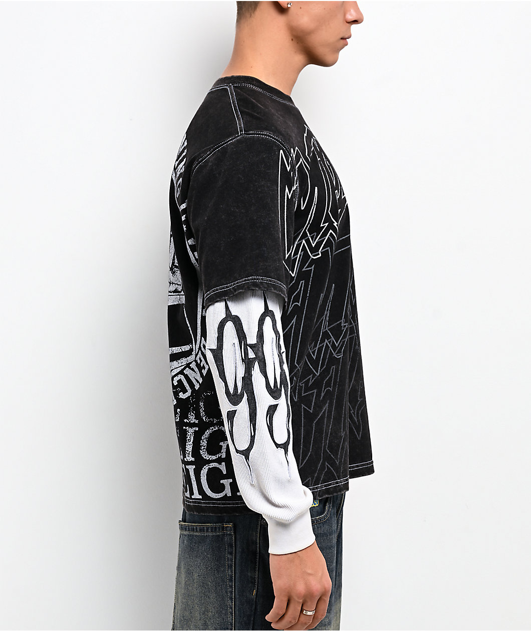Empyre Sports Homie Black Wash & Natural 2fer Long Sleeve T-Shirt