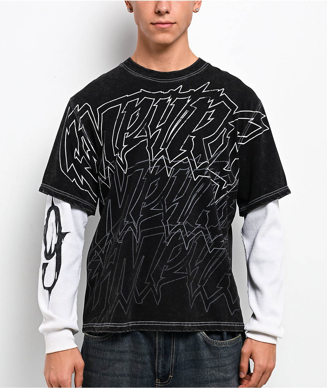 Empyre Sports Homie Black Wash & Natural 2fer Long Sleeve T-Shirt