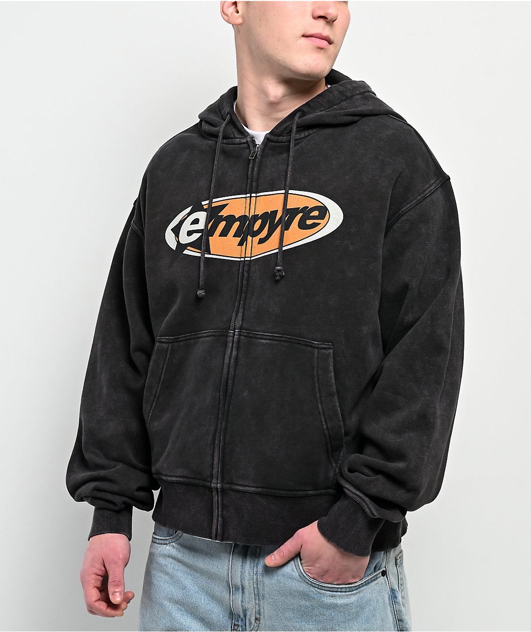 Empyre Sporty Flash Charcoal Wash Boxy Zip Hoodie