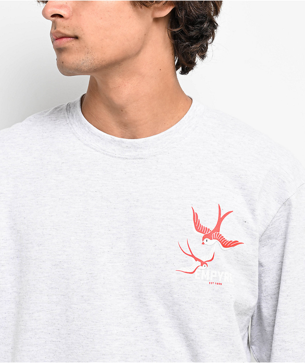 Empyre Swallows And Roses Grey Long Sleeve T-Shirt