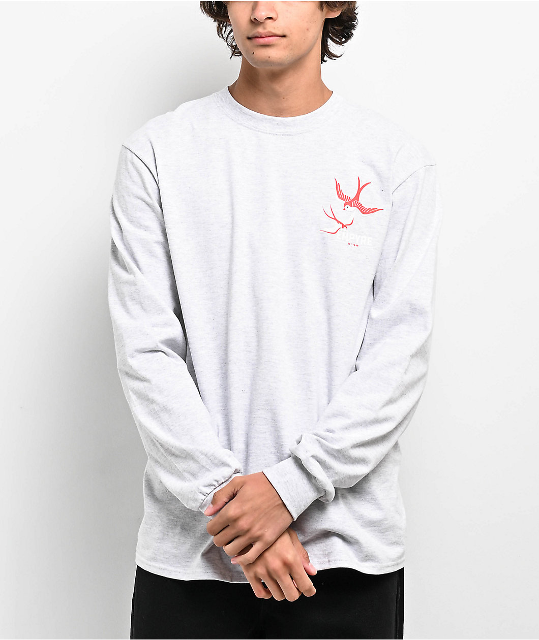 Empyre Swallows And Roses Grey Long Sleeve T-Shirt