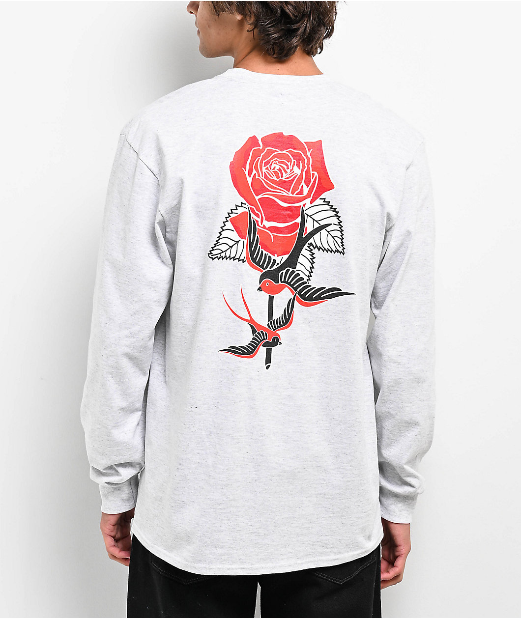 Empyre Swallows And Roses Grey Long Sleeve T-Shirt