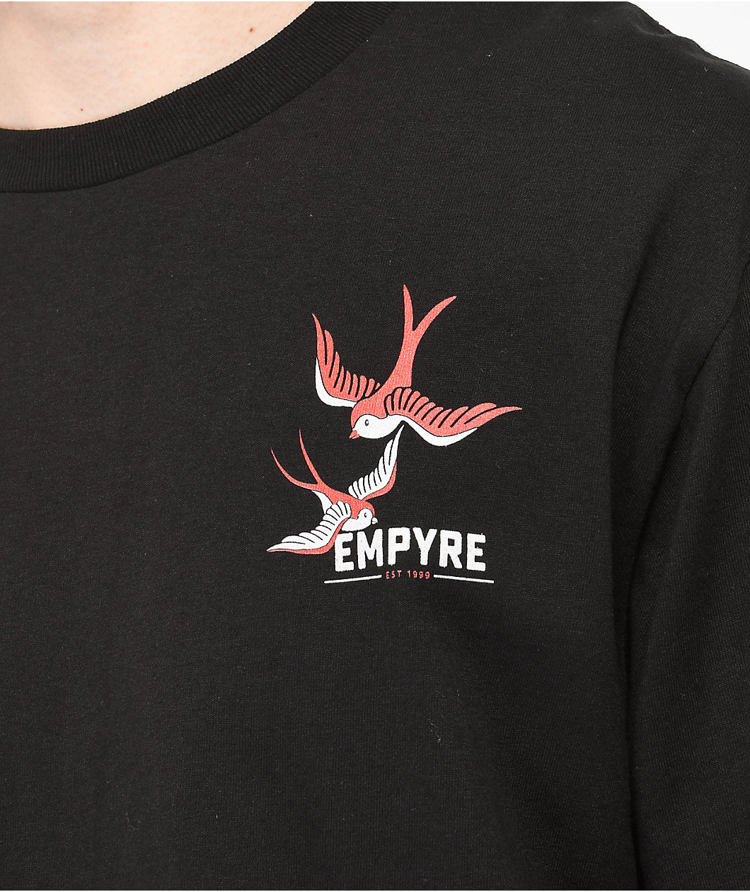 Empyre Swallows Roses Black Long Sleeve T-Shirt