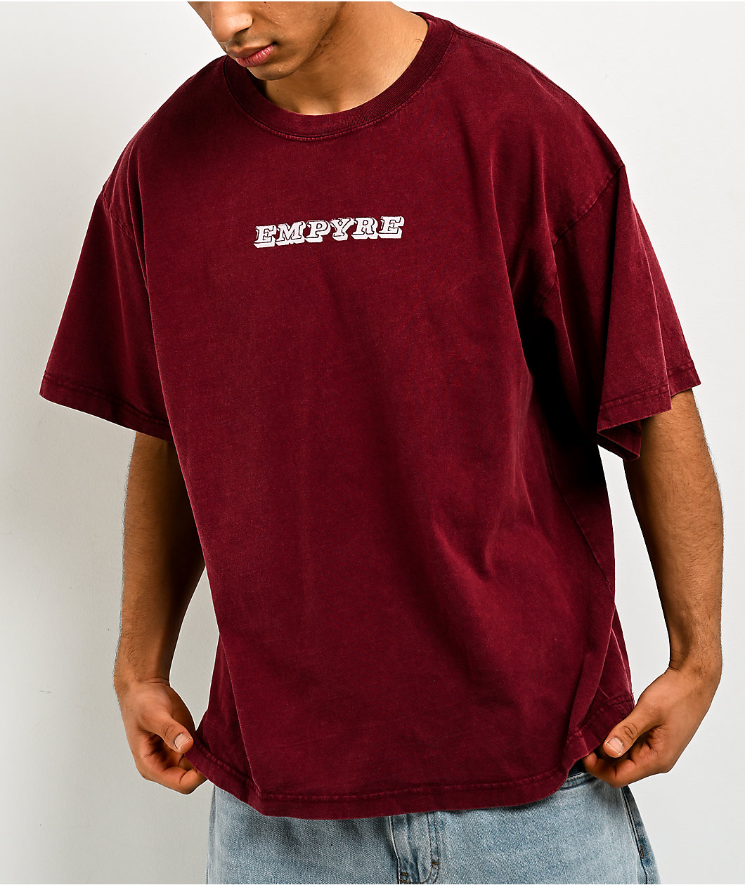 Empyre Sweet Grunge Maroon Wash Boxy T-Shirt