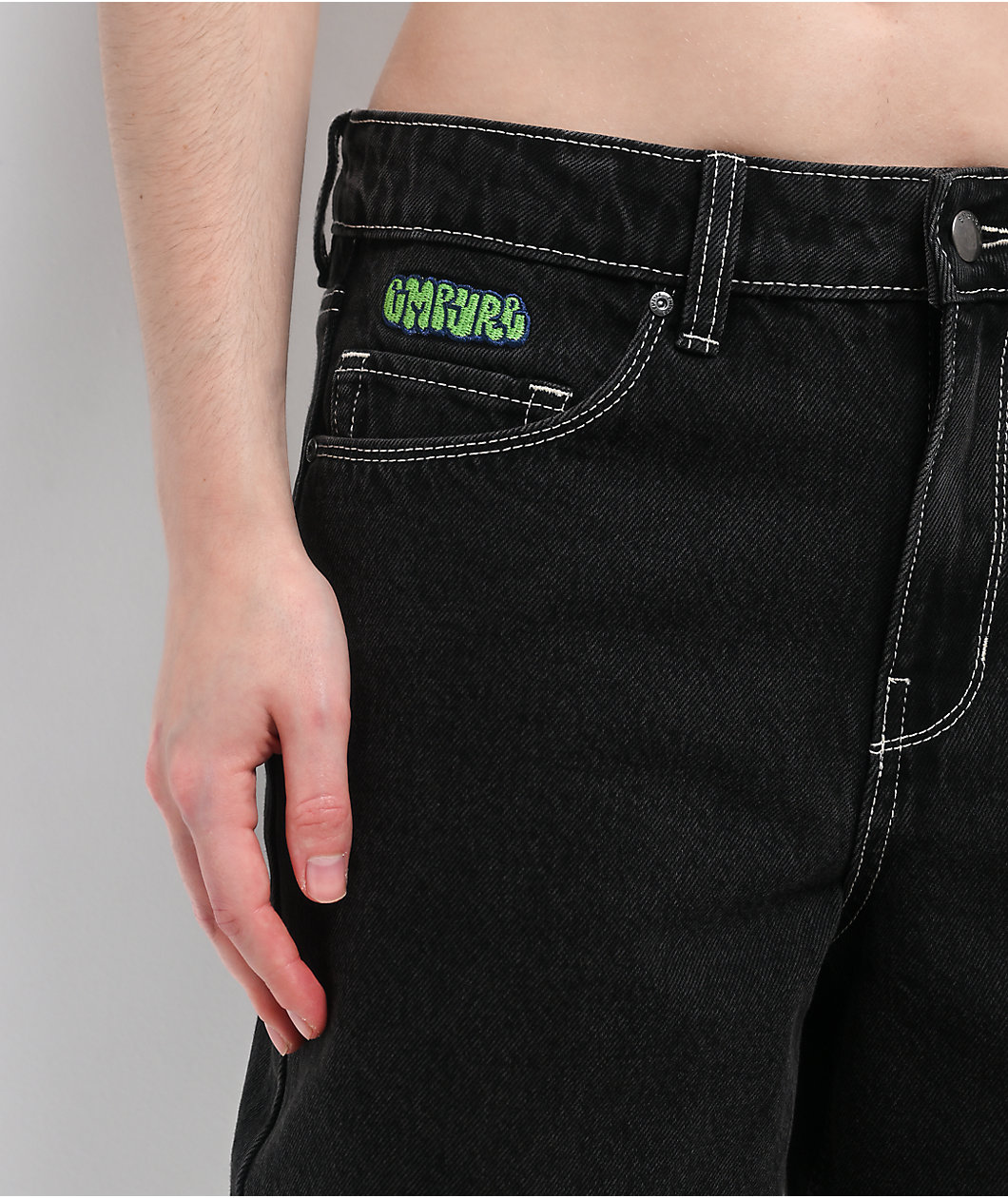 Empyre Sydney Marble Black Wash Loose Fit Denim Shorts