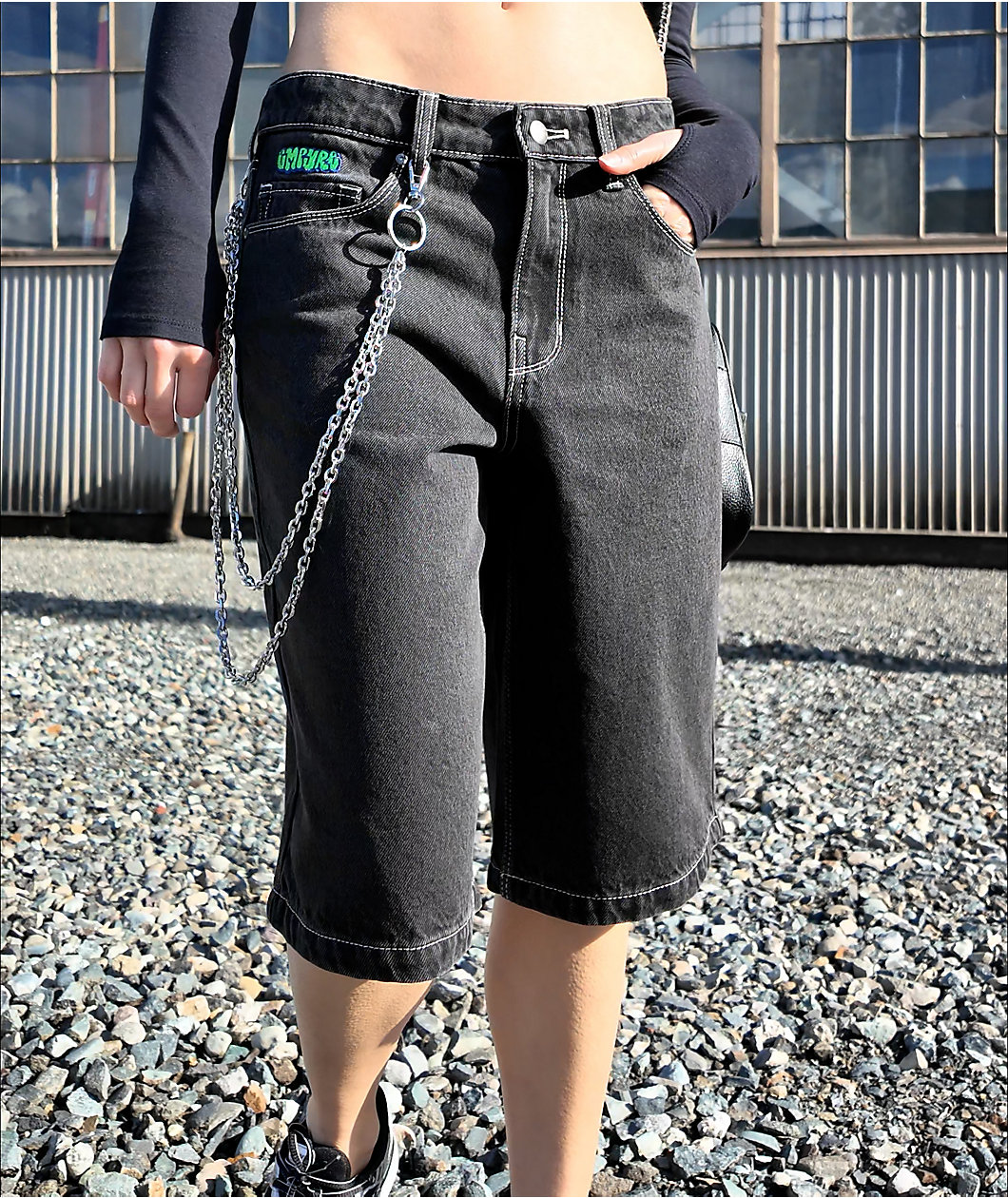 Empyre Sydney Marble Black Wash Loose Fit Denim Shorts