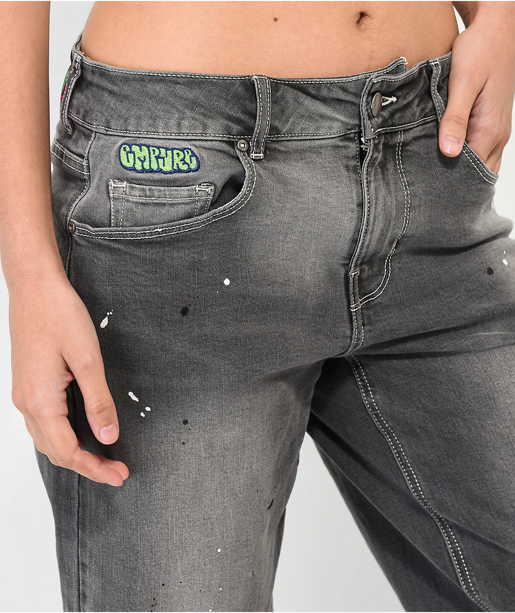 Empyre Tara Splatter Grey Low Rise Denim Skate Jeans
