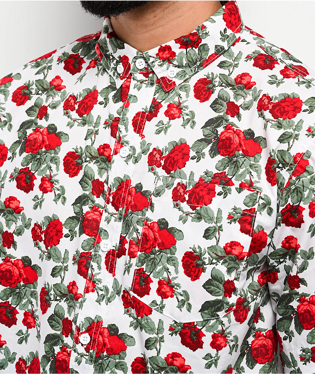 Empyre Tate Roses White & Red Button Up Shirt