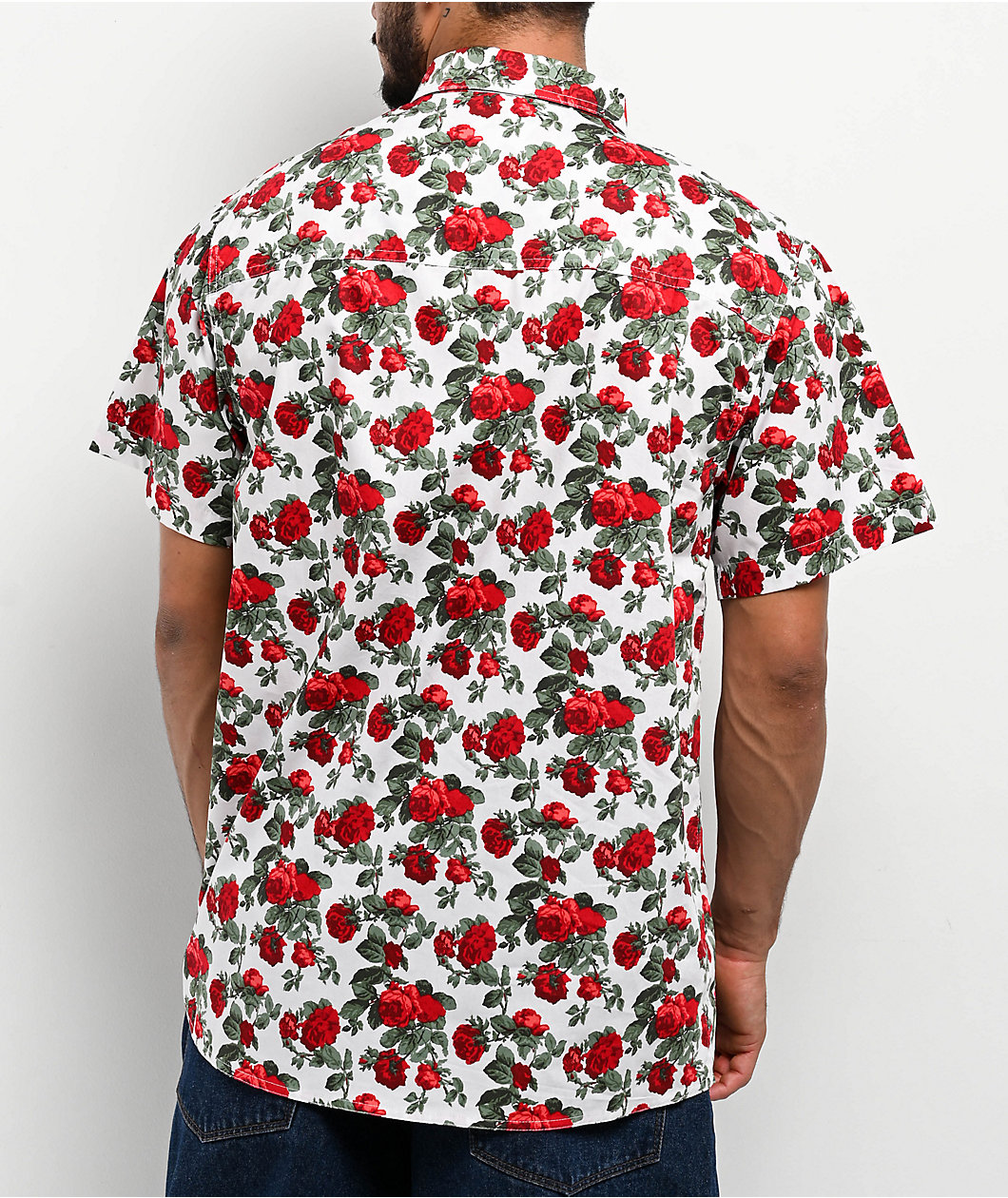 Empyre Tate Roses White & Red Button Up Shirt
