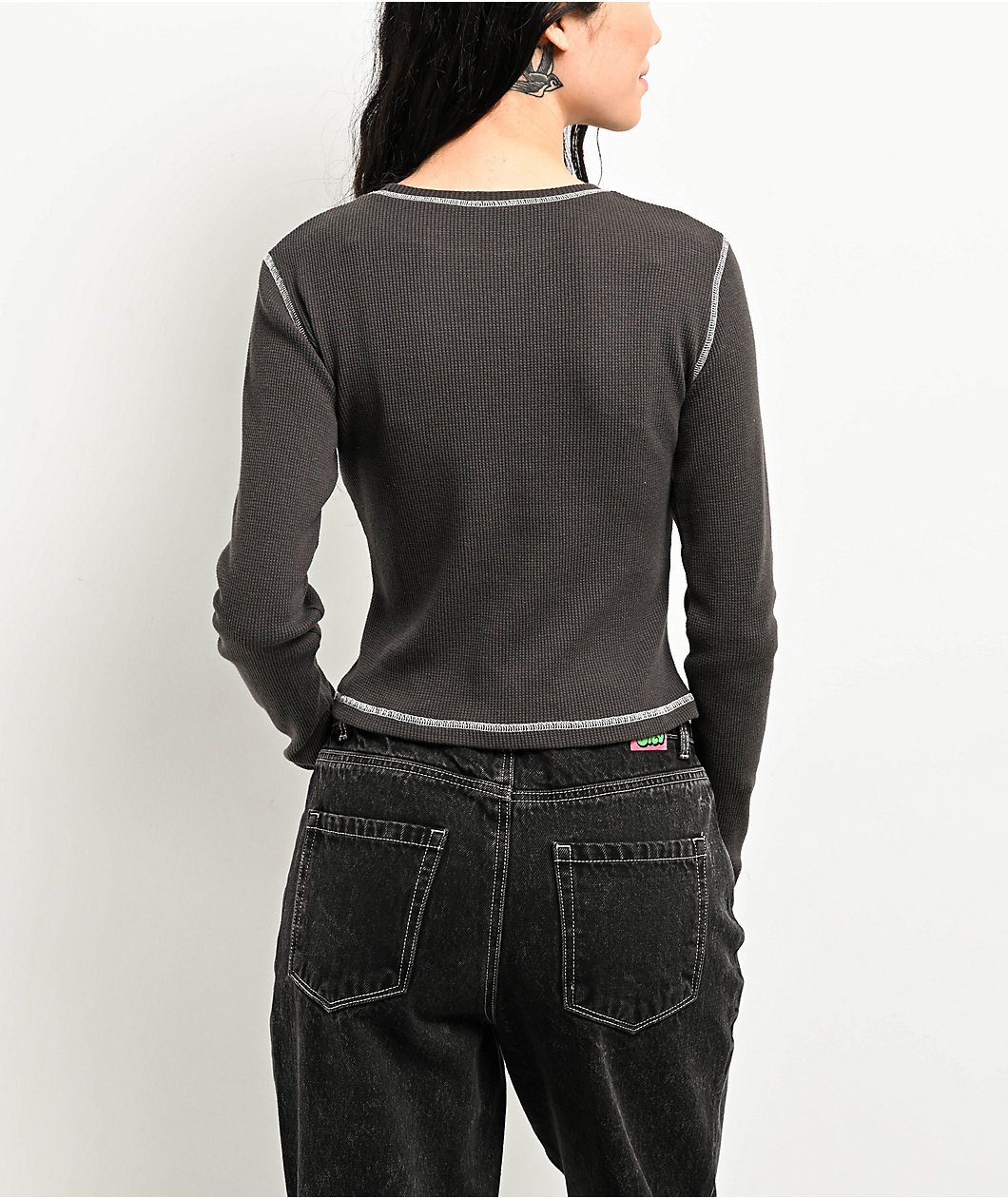 Empyre Thelma Grey Crop Thermal Long Sleeve T-Shirt