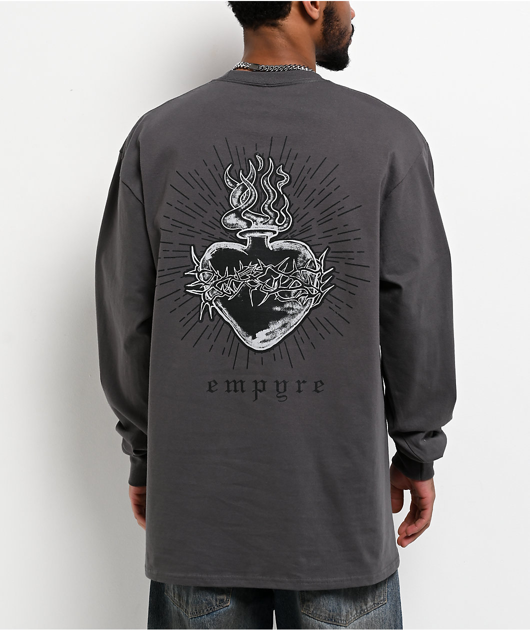 Empyre Thorned Hearts Charcoal Long Sleeve T-Shirt