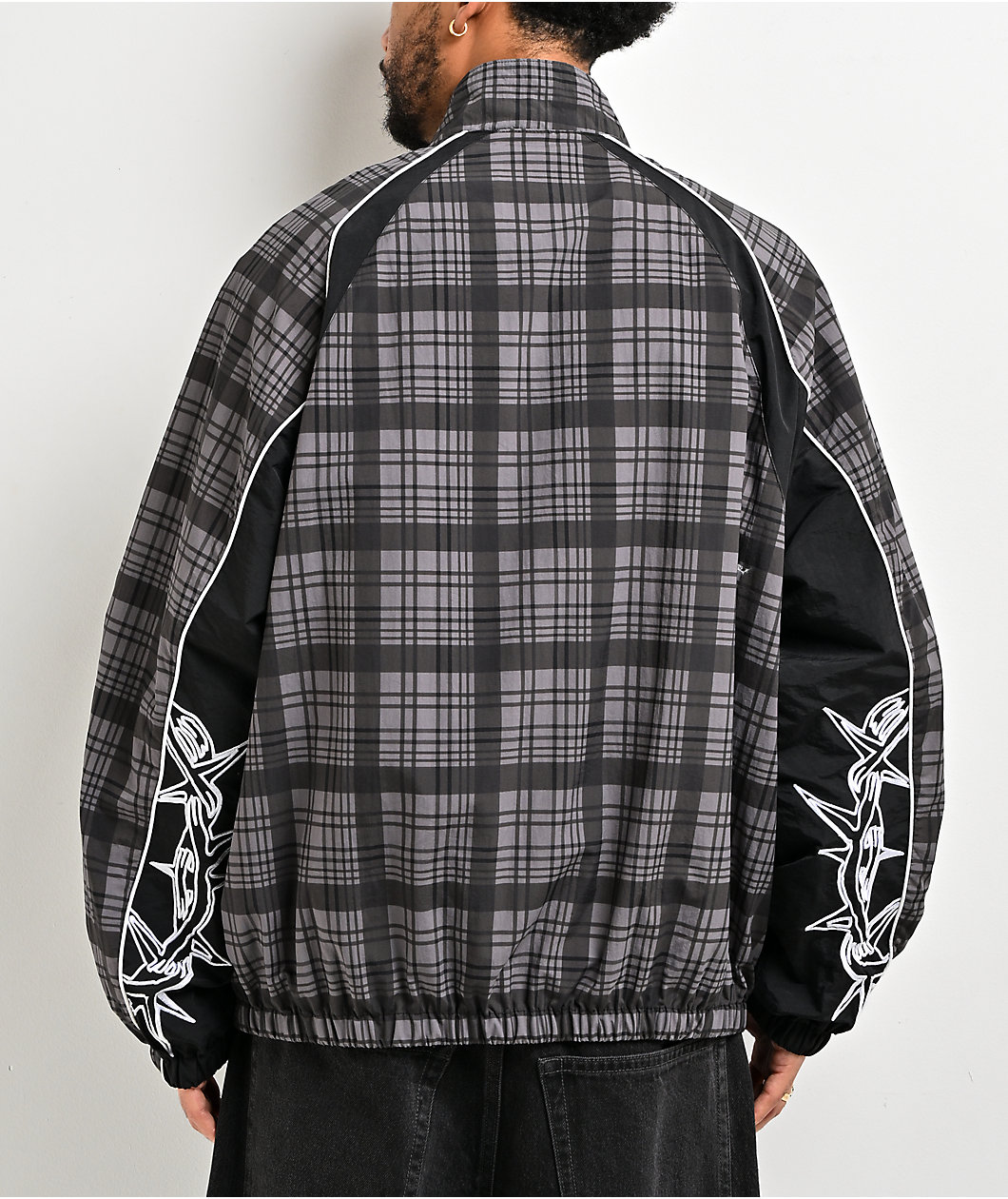 Empyre Thorns Grey Plaid & Black Windbreaker Jacket
