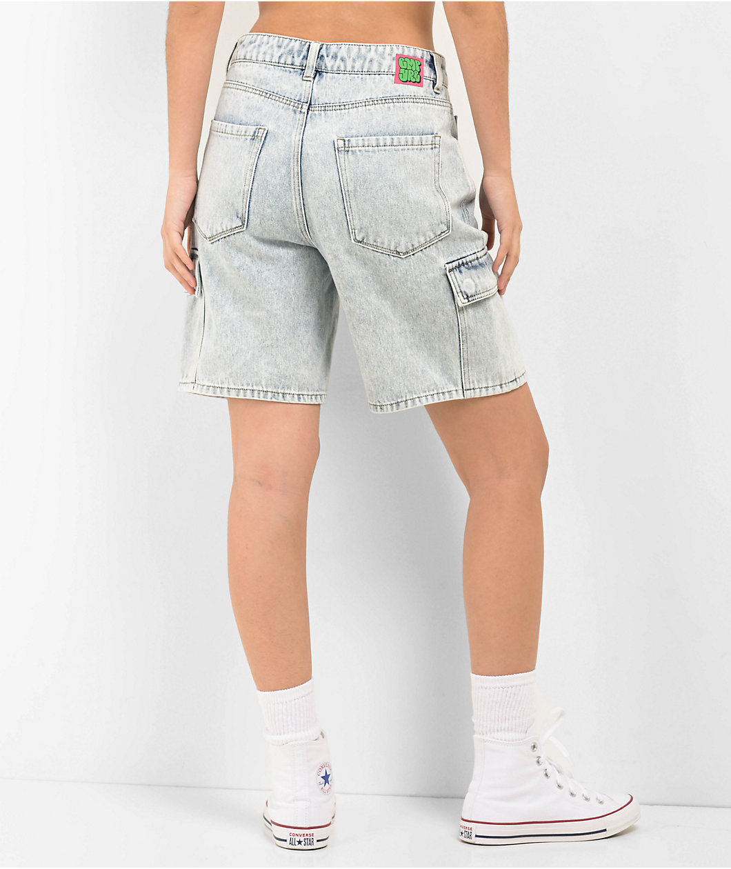 Empyre Tori Blue Acid Wash Denim Cargo Shorts