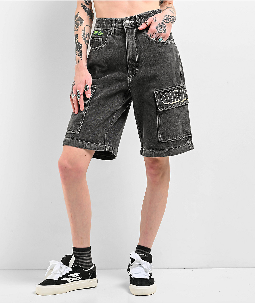 Empyre Tori Charcoal Wash Zip Off Cargo Skate Jeans