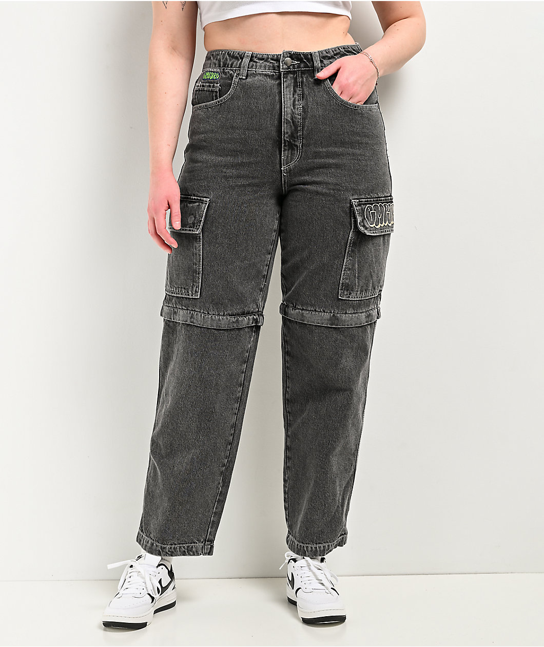 Empyre Tori Charcoal Wash Zip Off Cargo Skate Jeans