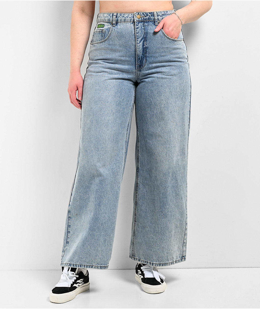 Empyre Tori Light Blue Blossom Wash Wide Leg Skate Jeans