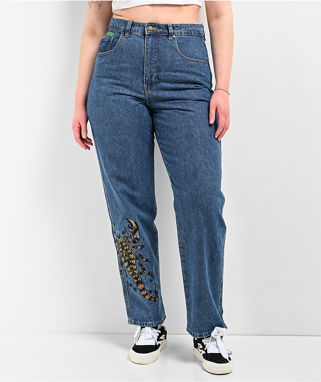 Empyre Tori Scorpion Embroidery Blue Skate Jeans