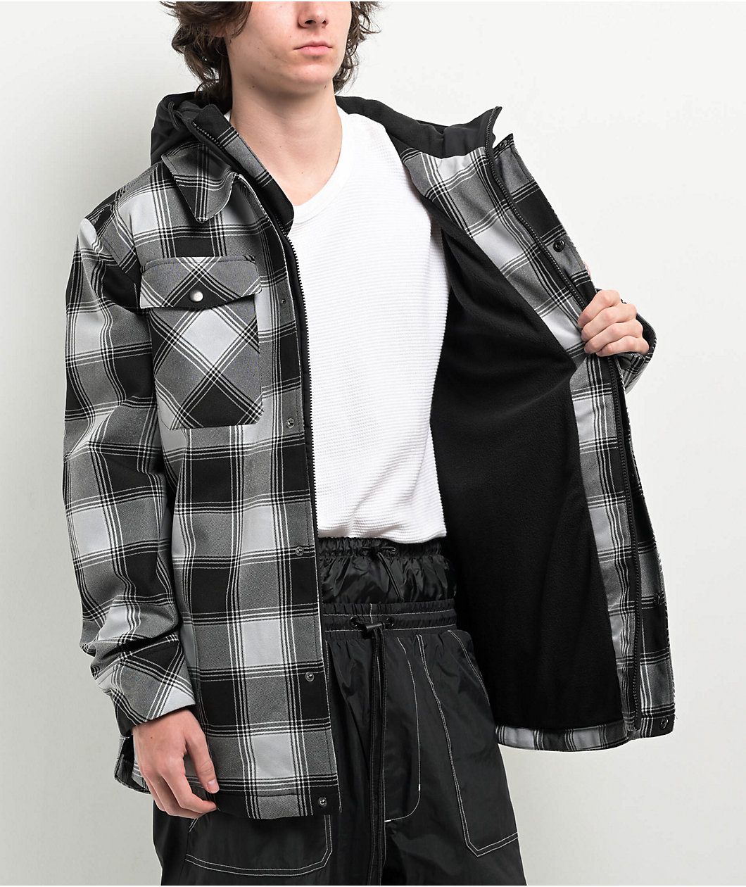 Empyre Traversed Black Grey Plaid Snowboard Jacket