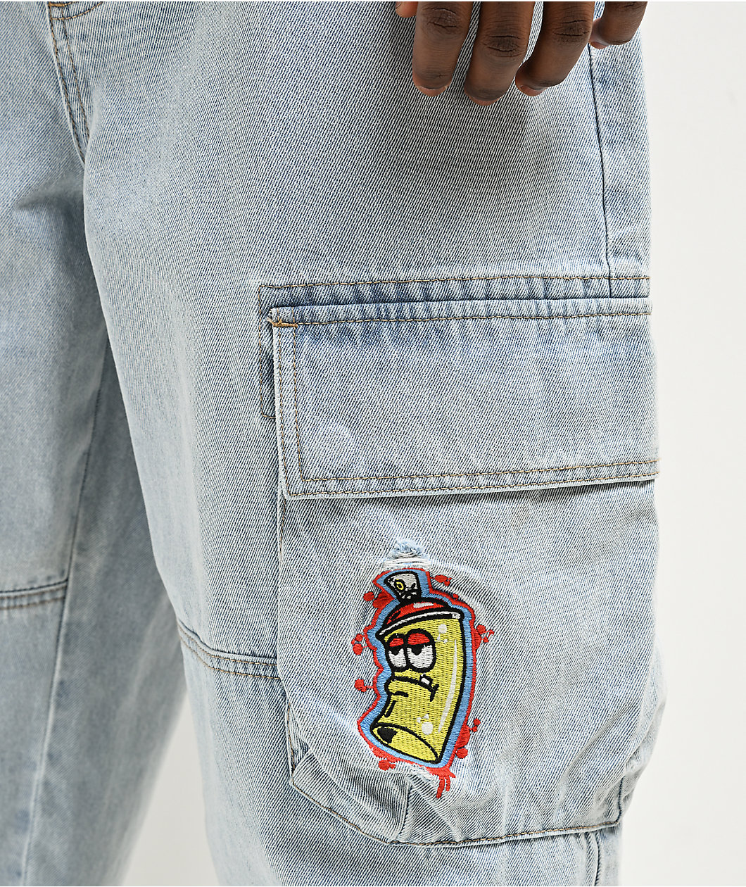 Empyre Ultra Loose Embroidered Can Denim Cargo Pants