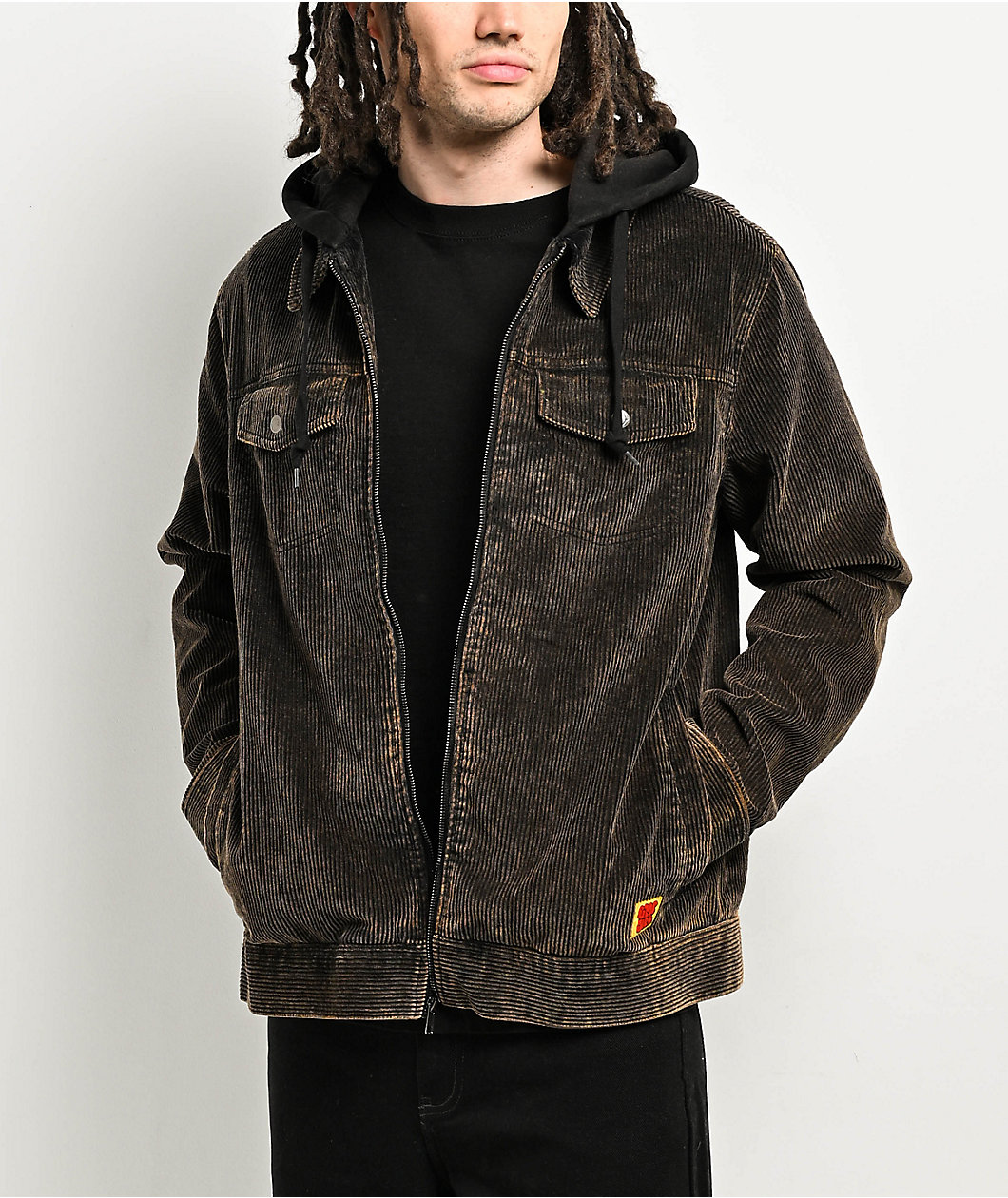 Empyre Warrant Black Wash Corduroy Hooded Work Jacket