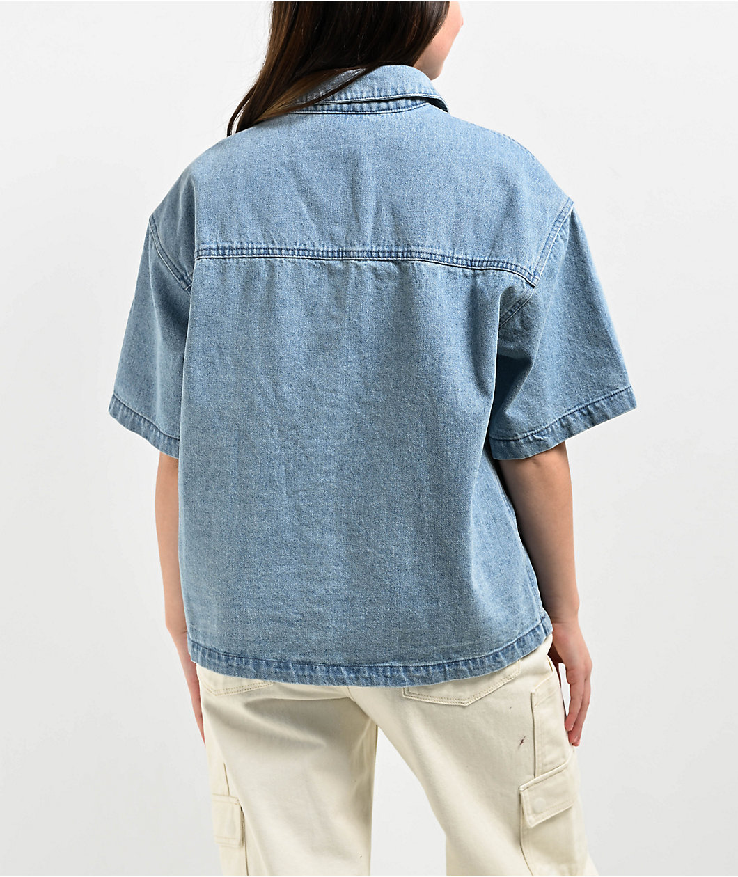 Empyre Wesley Light Blue Button Up Short Sleeve Denim Shirt