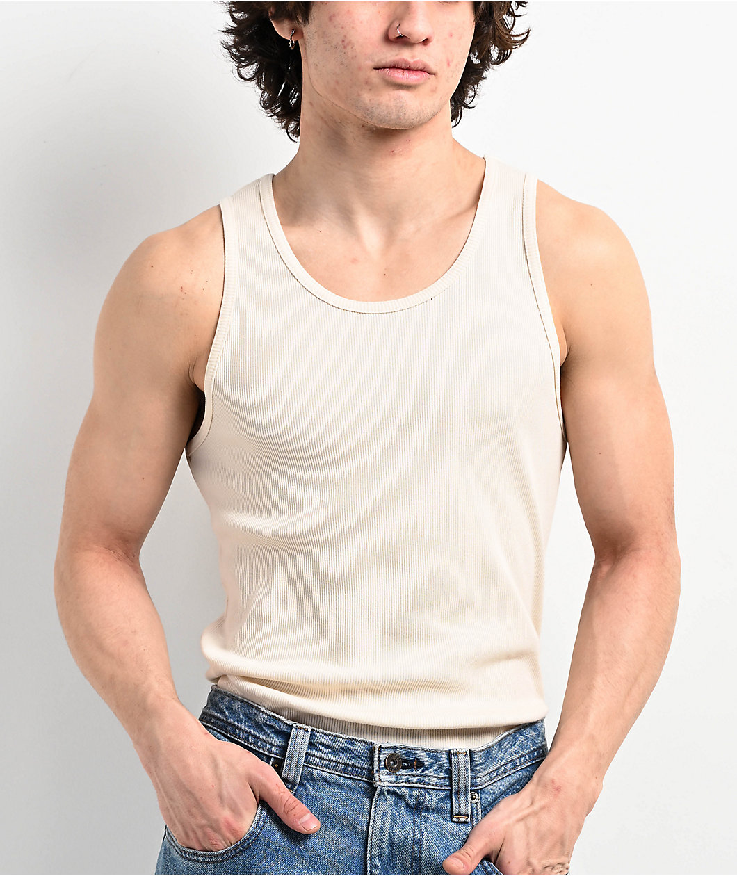 Empyre White Ribbed Tank Top