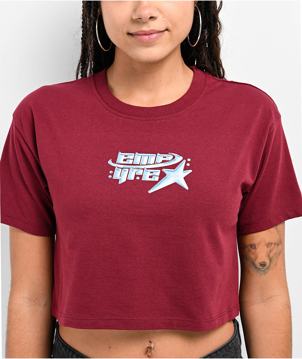 Empyre Y2K Star Maroon Crop T-Shirt