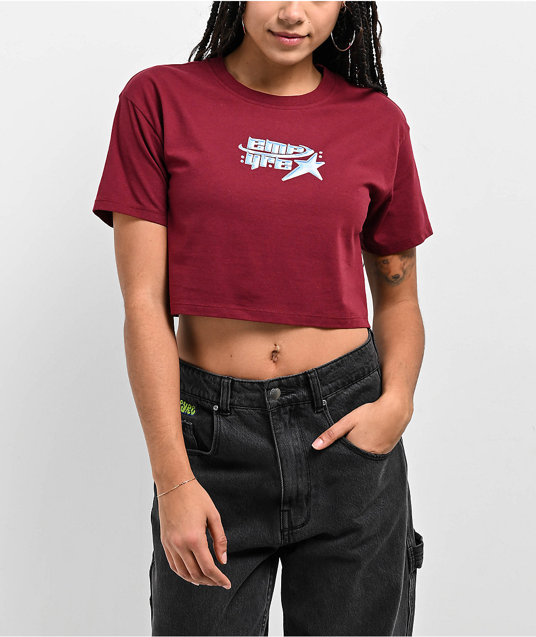 Empyre Y2K Star Maroon Crop T-Shirt