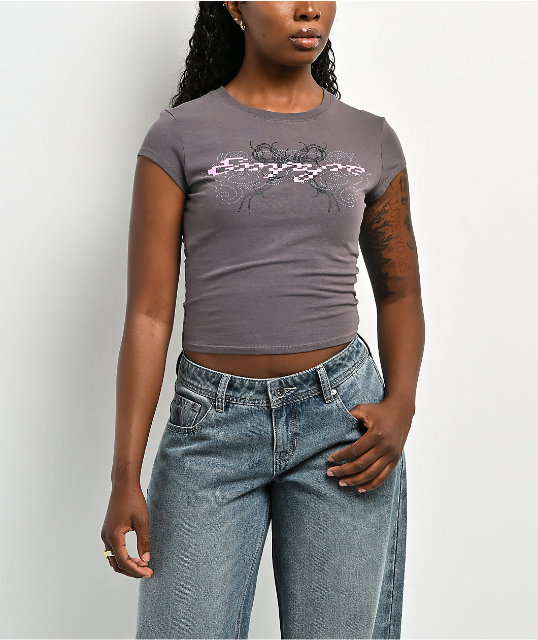 Empyre Yana Pixel Grey Crop T-Shirt