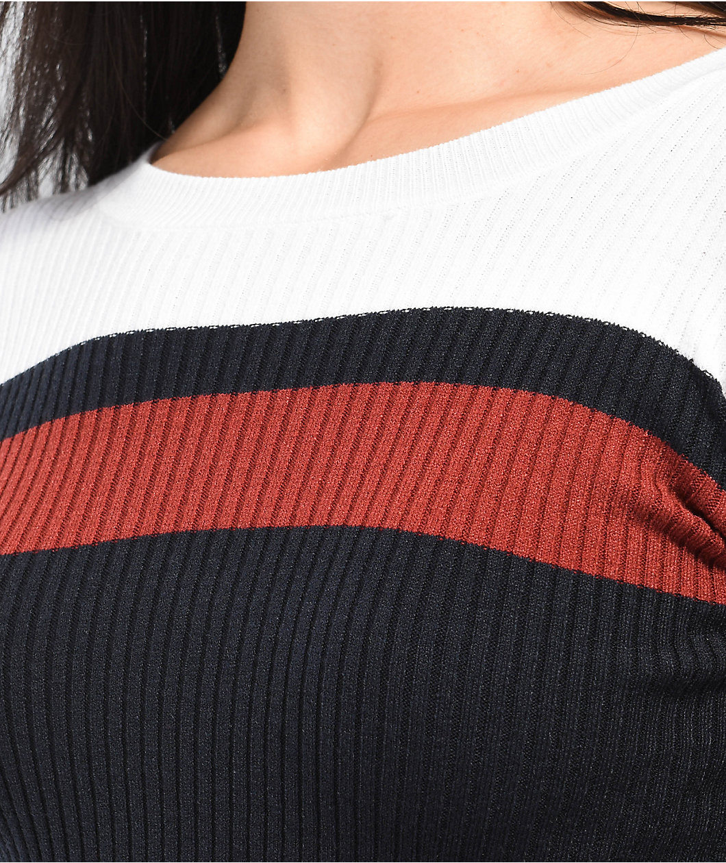 Ethos Maroon Colorblock Long Sleeve Crop Sweater