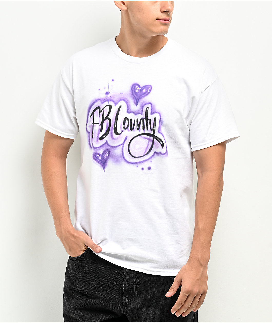 FB County Air Brush Heart White T-Shirt