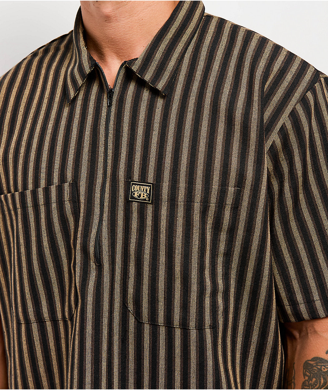 FB County Black & Tan Stripe Quarter Zip Shirt