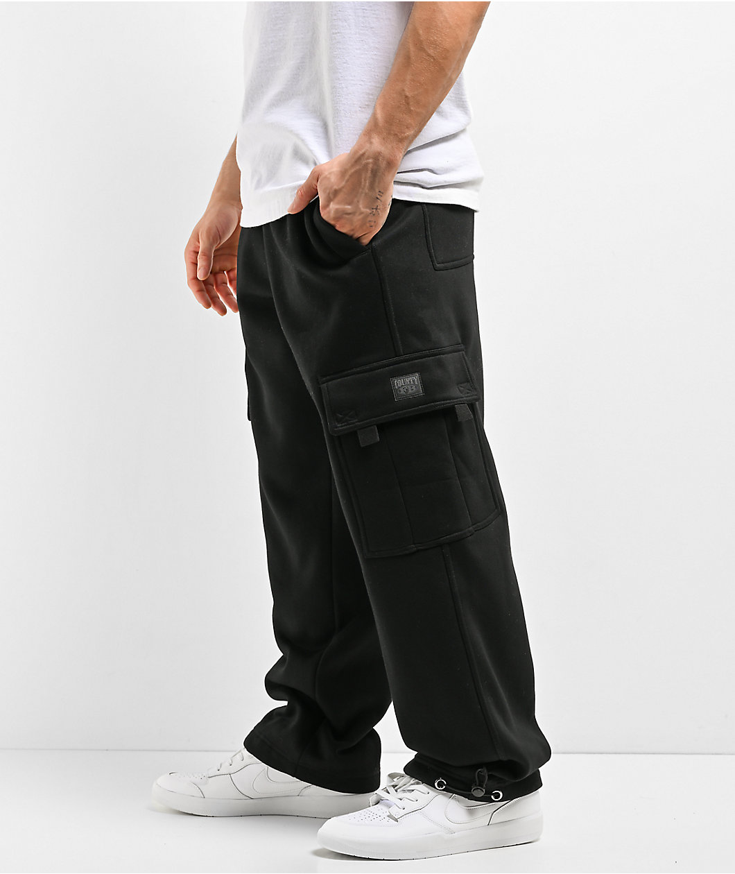 FB County Black Heavyweight Baggy Cargo Sweatpants