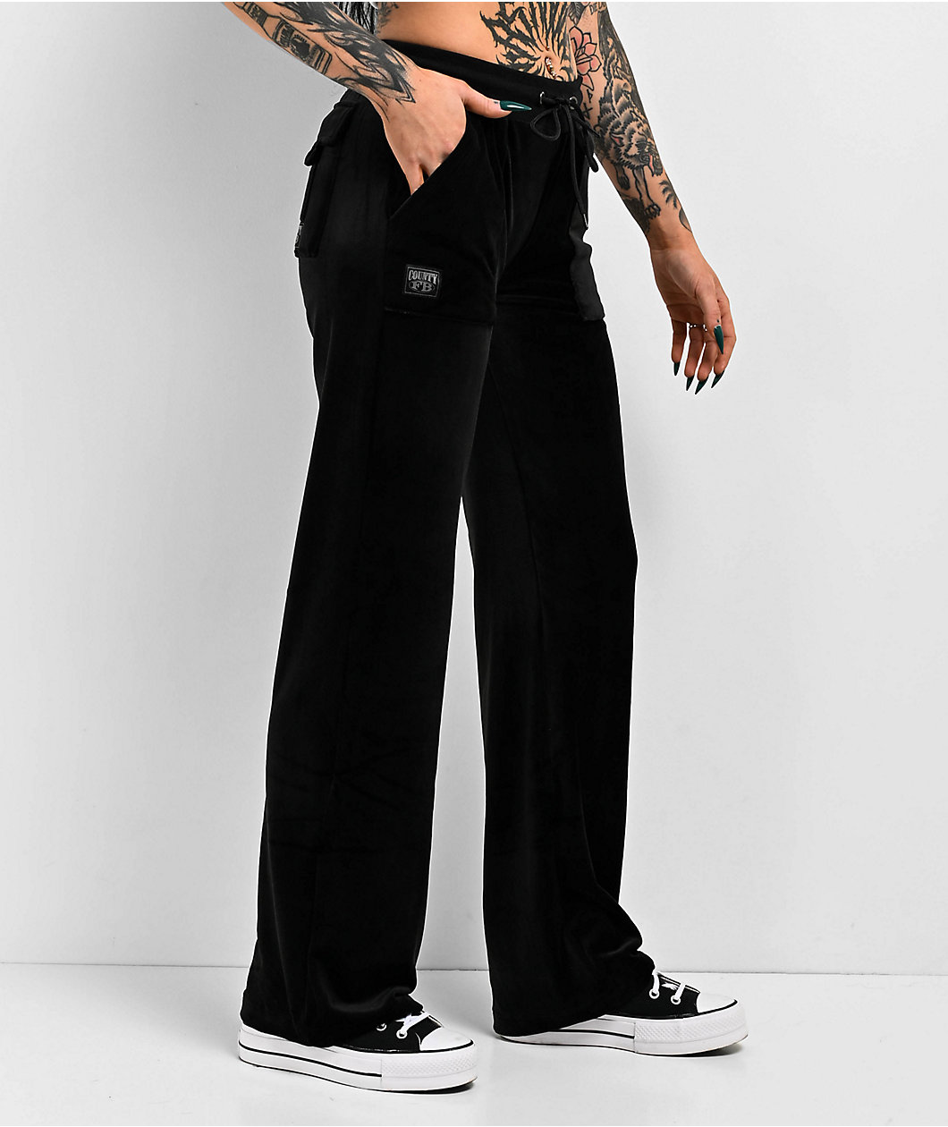 FB County Black Velour Track Pants